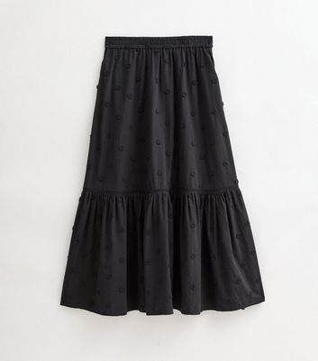 Embroidery Skirt ブラック Black Floral Embroidered Midi Skirt | New Look