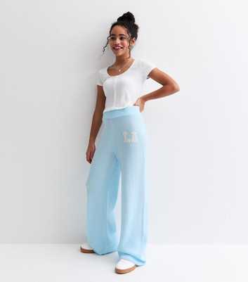 Girls Blue LA Wide Leg Knitted Joggers