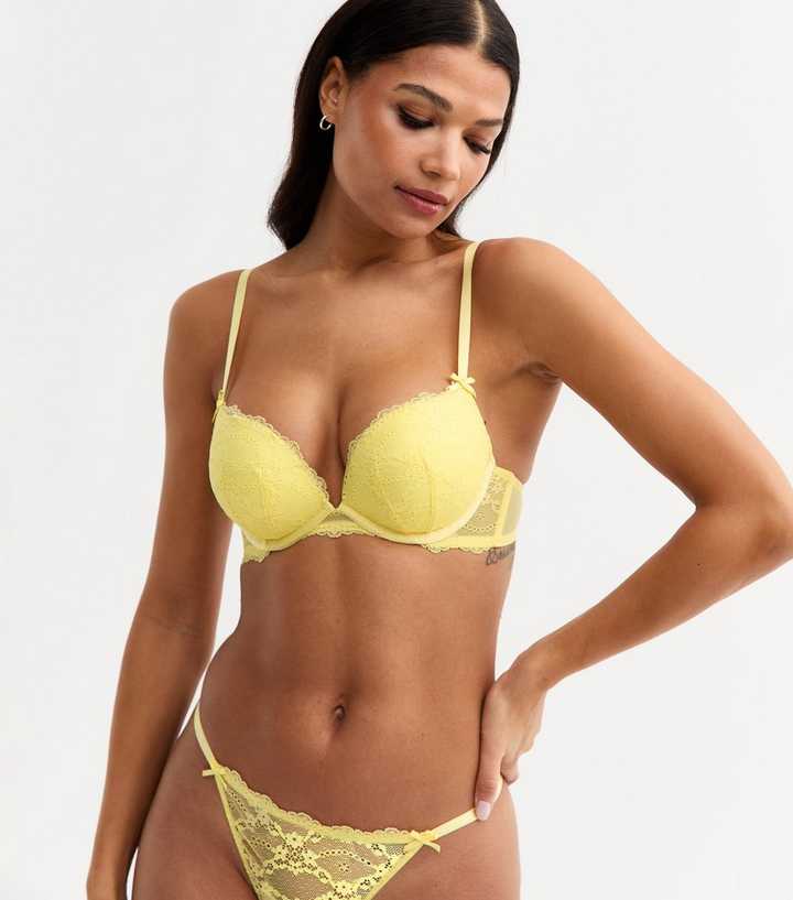 Yellow Floral Lace Push Up Bra