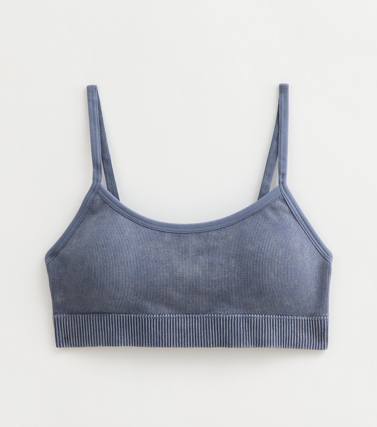 Women's Blue Acid Wash Rib Seamless Bralette New Look