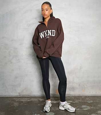 WKNDGIRL Dark Brown Official Logo Oversized Quarter Zip Sweatshirt 