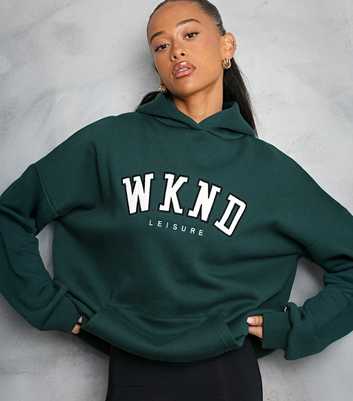 WKNDGIRL Green Oversized Logo Embroidered Hoodie