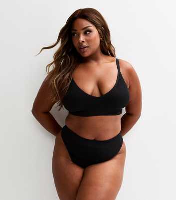Curves Black Ribbed Triangle Bra
