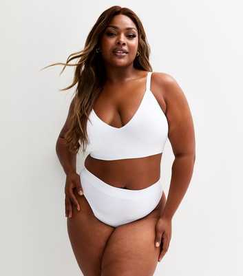 Curves White Ribbed Seamless Bra