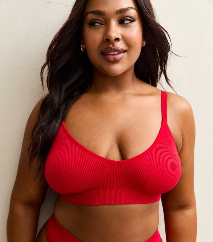 Curves Red Ribbed Seamless Bra