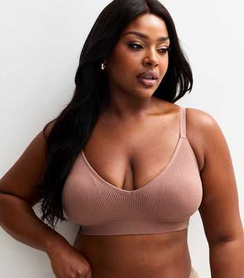 Curves Dark Pink Ribbed Seamless Bra