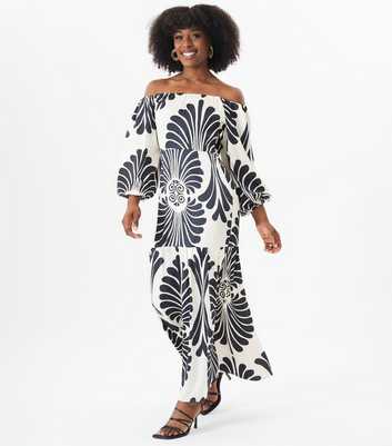 Gini London White Floral Print Off The Shoulder Maxi Dress