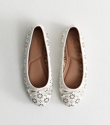 White Faux Leather Laser Cut Ballet Pumps