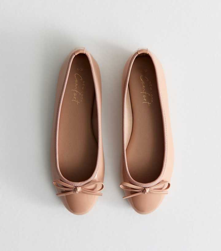 Oatmeal Patent Faux Leather Ballet Flats