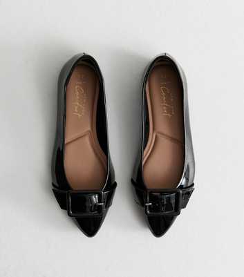Wide Fit Black Patent Faux Leather Buckled Ballet Flats