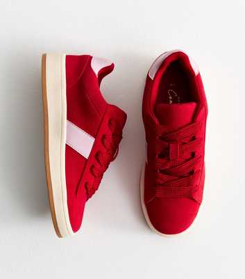 Red Faux Suede Chunky Skater Trainers