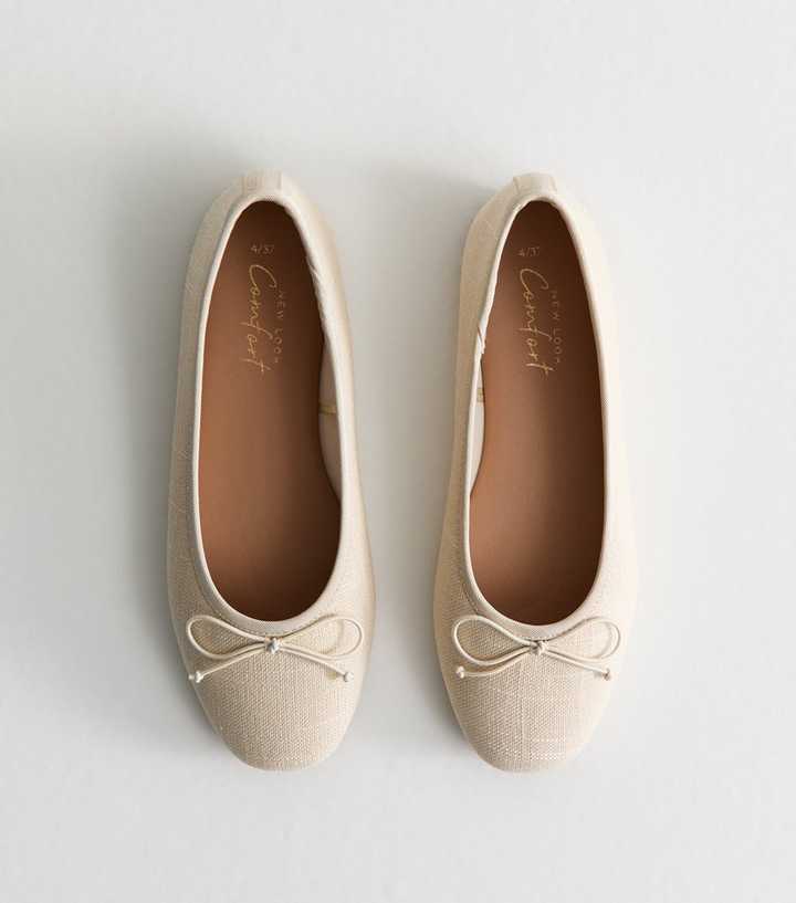Off White Linen-Look Ballet Pumps
