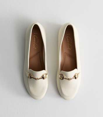 Off White Faux Leather Horsebit Detail Loafers