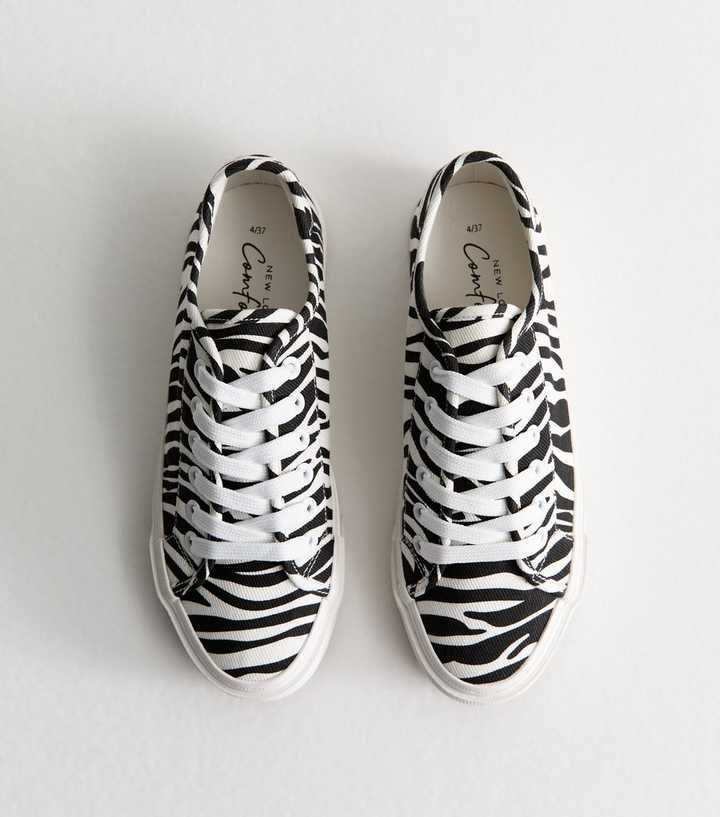 Cream Canvas Zebra Print Lace Up Trainers