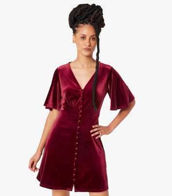 Apricot Burgundy Velvet Angel Sleeve Mini Dress