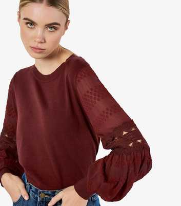 Apricot Burgundy Crochet Sleeve Jumper