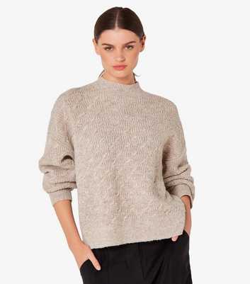 Apricot Stone Plaited Knit Mock Neck Jumper