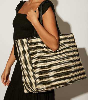 South Beach Black Woven Straw Tote Bag