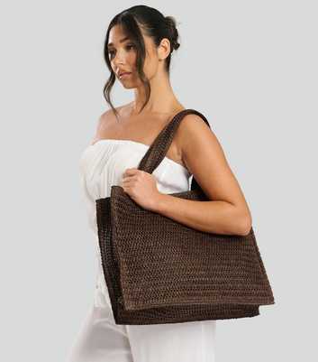 South Beach Brown Woven Tote Bag
