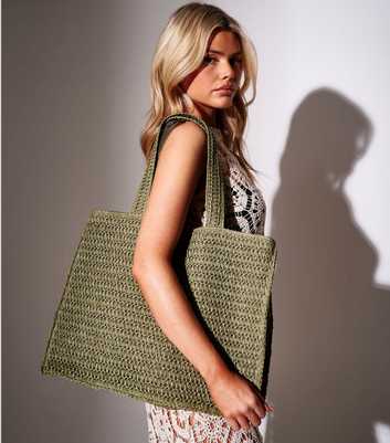 South Beach Green Straw Woven Tote Bag