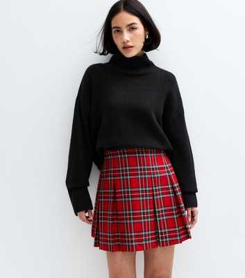 Red Checked Pleated Skirt