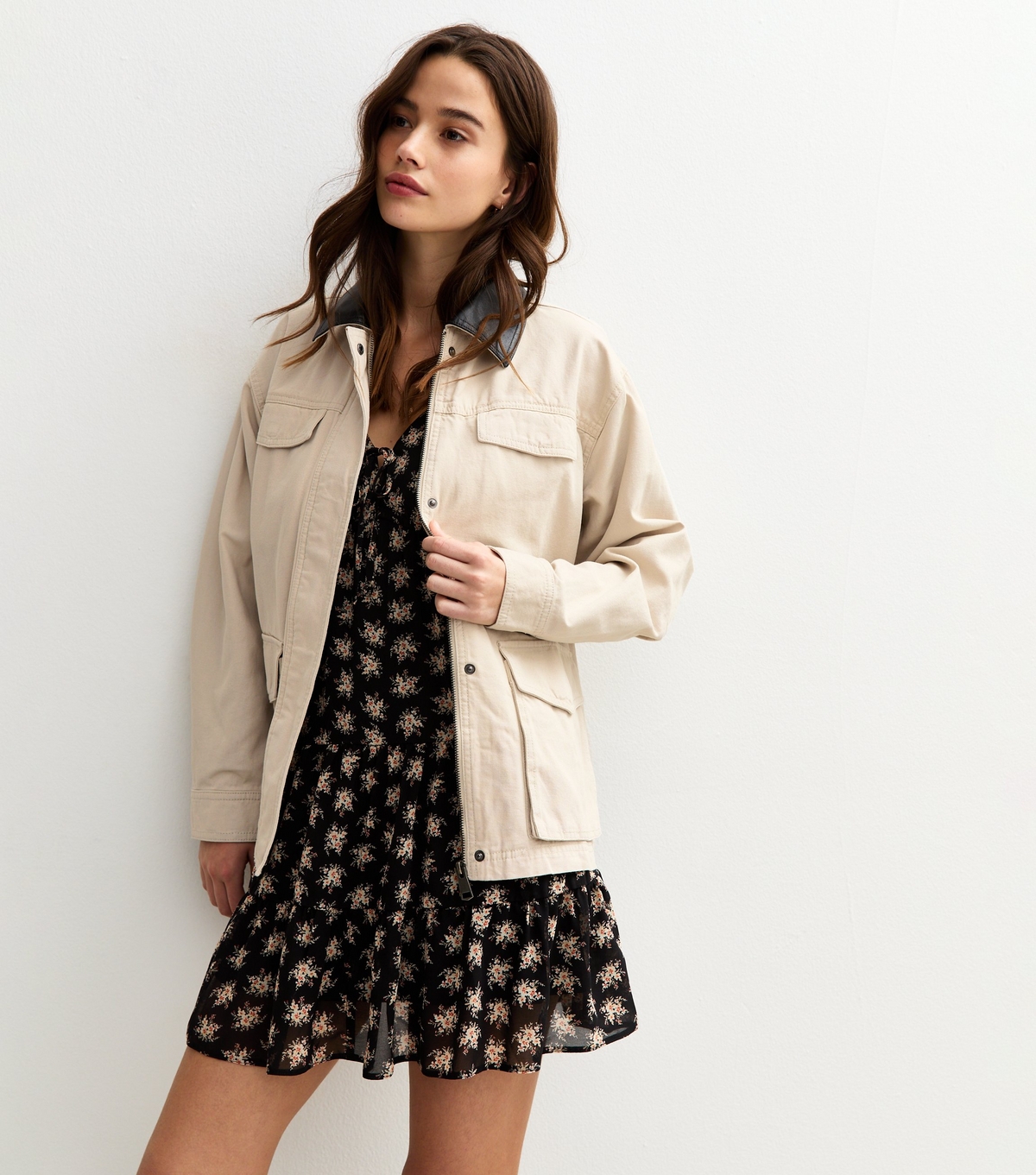 Women's Stone Contrast Collar Barn Jacket New Look