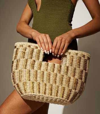South Beach Gold Metallic Clutch Straw Bag