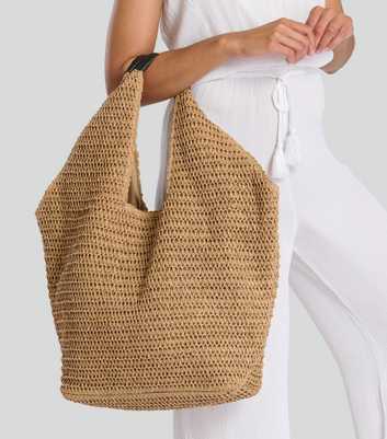 South Beach Camel Woven Oversized Shoulder Bag
