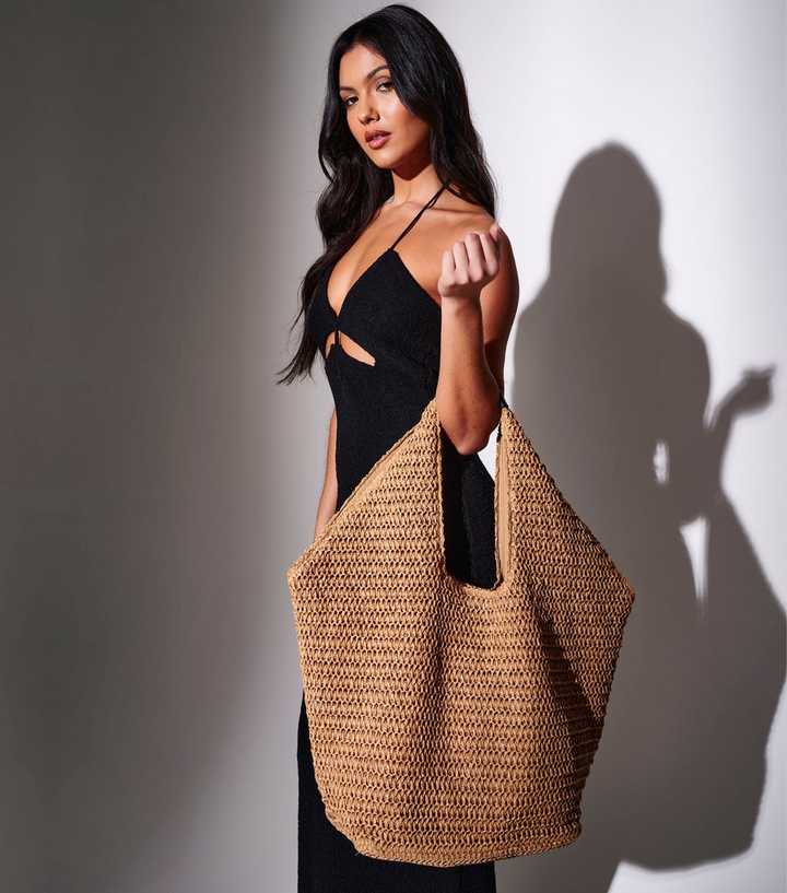 South Beach Camel Woven Oversized Shoulder Bag