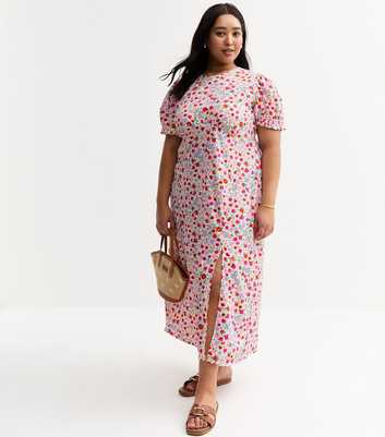 Curves Cream Floral Print Midi Dress