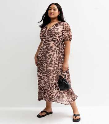 Curves Brown Animal Print Wrap Midi Dress