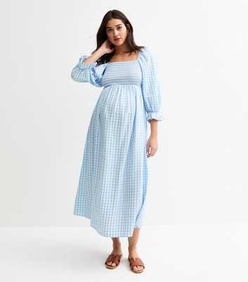 Maternity Blue Gingham Print Midi Dress