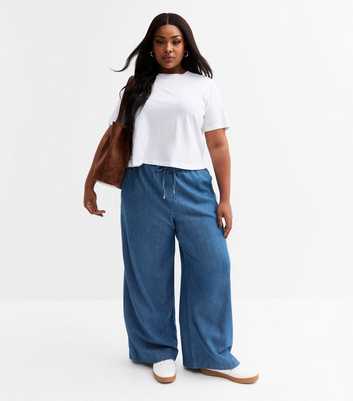 Curves Dark Blue Drawstring Waist Denim Trousers