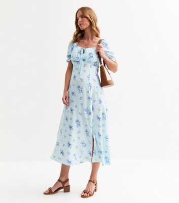 Maternity Blue Floral Print Slit Hem Midi Dress