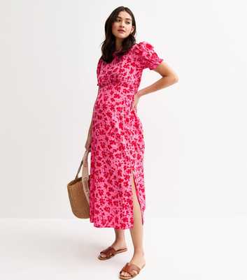 Maternity Pink Floral Print Midi Dress