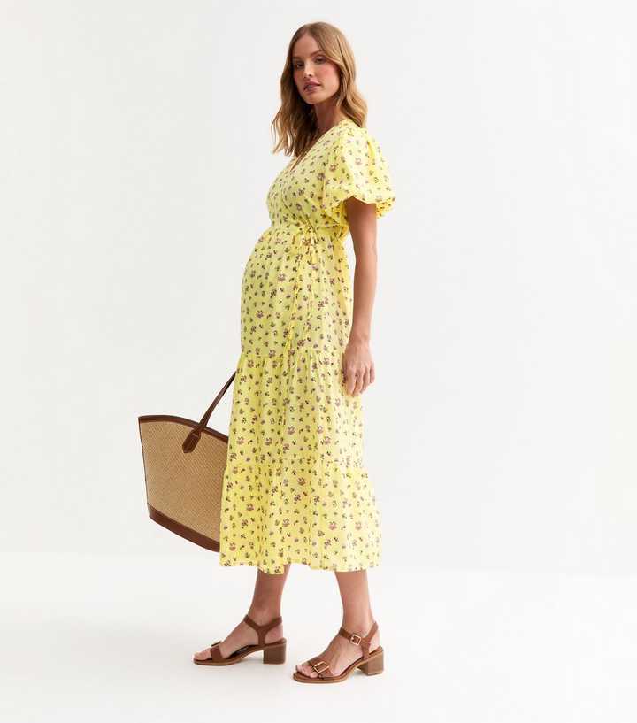 Maternity Yellow Daisy Print Wrap Dress