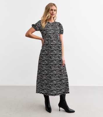 Maternity Black Crinkle Texture Zebra Print Midi Dress