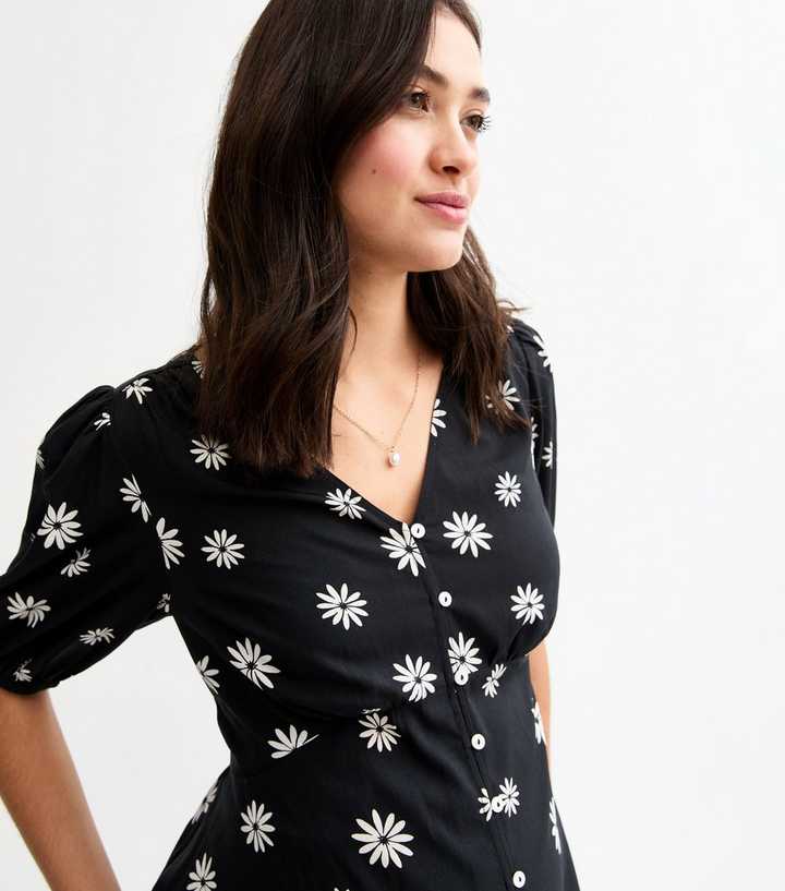 Maternity Black Crepe Floral Print V-Neck Top