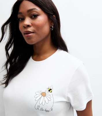 Curves White Bee Happy Print T-Shirt