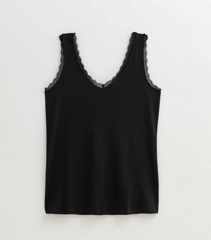 Curves Black Lace Trimmed V-Neck Vest