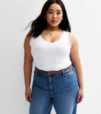 Curves White Lace Trimmed V-Neck Vest