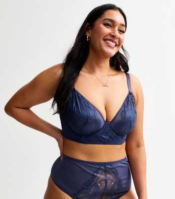 Curves Navy Foiled Lace Non Padded Bra