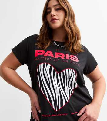 Curves Black Zebra Heart Print T-Shirt