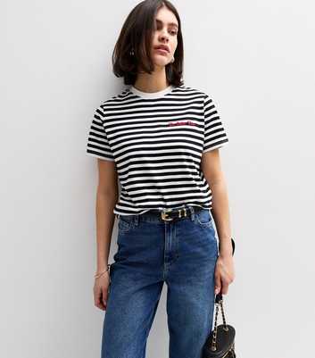 Black Stripe La Dolce Vita Embroidered T-Shirt
