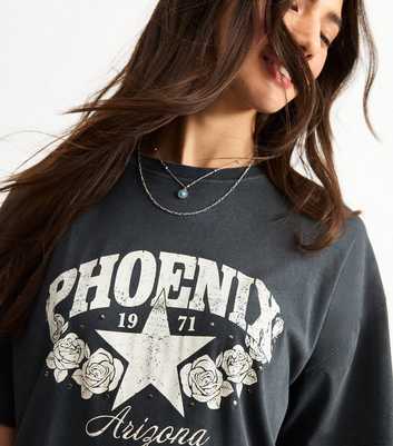 Dark Grey Acid Wash Phoenix Print T-Shirt