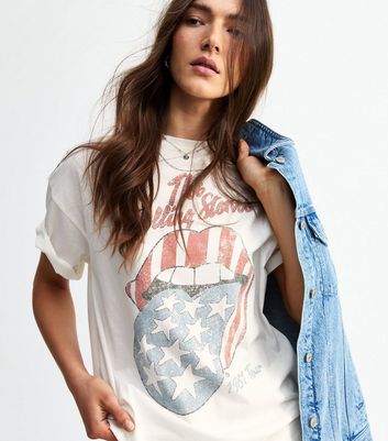 Off White Rolling Stones Print T-Shirt New Look