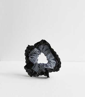 Black Gingham Broderie Anglaise Scrunchie