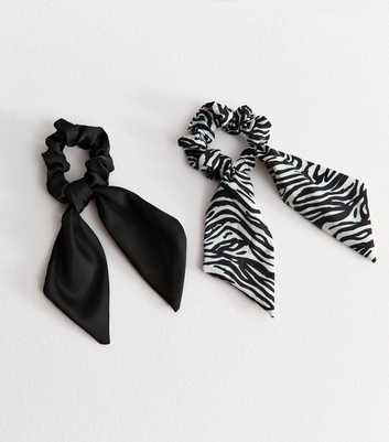 Pack of 2 Black and Zebra Print Bow Scrunchies