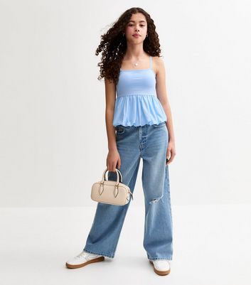 Girls Blue Poplin Babydoll Peplum Hem Top | New Look