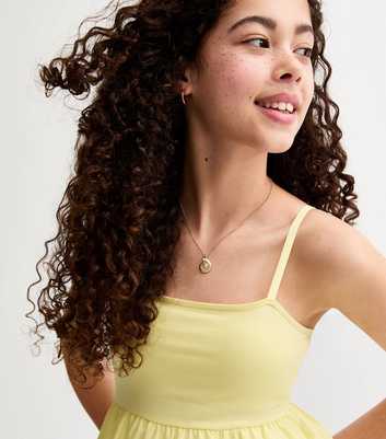Girls Yellow Poplin Babydoll Peplum Hem Top